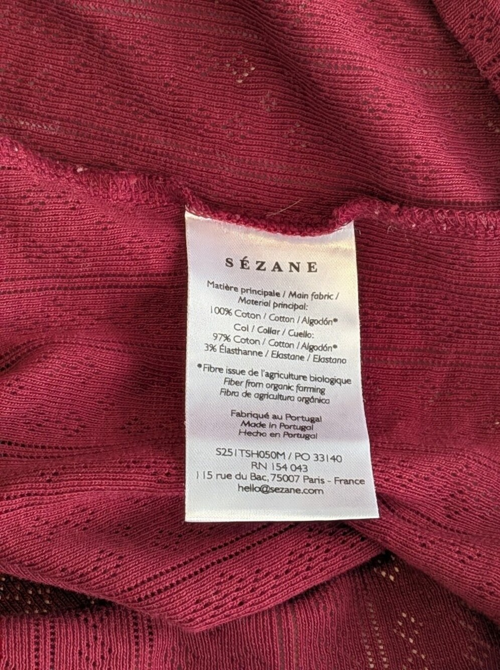 Sezane Camille Top Burgundy Pointelle Size M - Picture 5 of 5